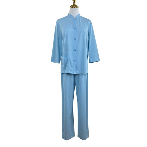 Vintage 60s Hollywood Vassarette Blue Nylon Pajama Lounge Set Women’s Size M - Picture 5 of 12